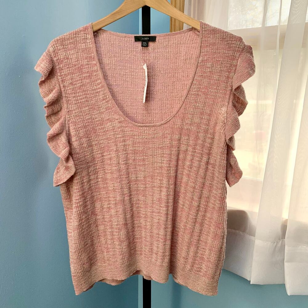 J. Crew Ruffle Sweater Tank in Dusty Rose Linen Blend Size XXL